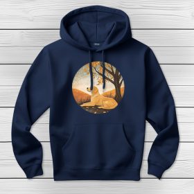 Sárga labradoros kapucnis pulcsi sötétkék színben