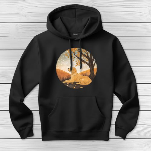 Sárga labradoros kapucnis pulcsi fekete színben