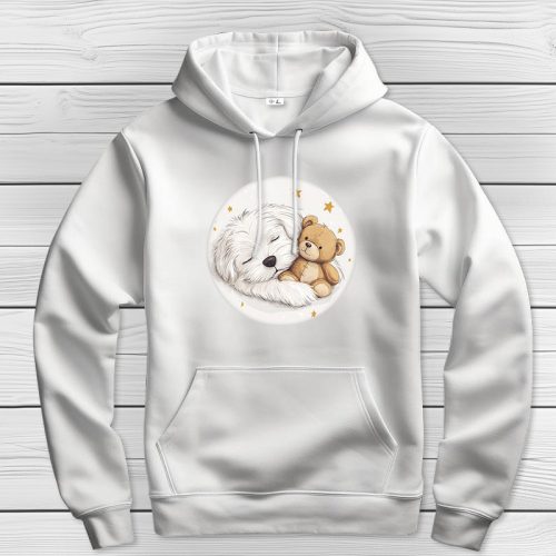 Máltai selyemkutyás kapucnis pulcsi fehér színben