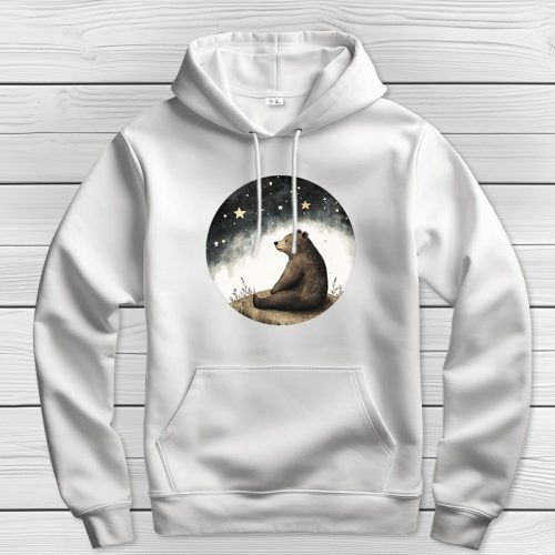 Medvés kapucnis pulcsi fehér színben