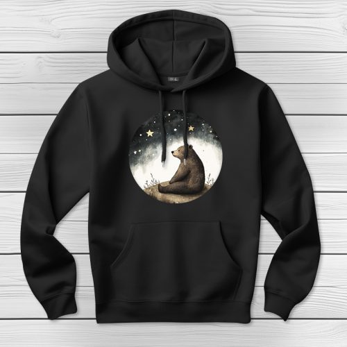 Medvés kapucnis pulcsi fekete színben