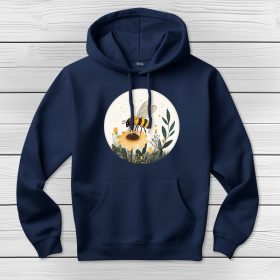 Méhecskés kapucnis pulcsi sötétkék színben