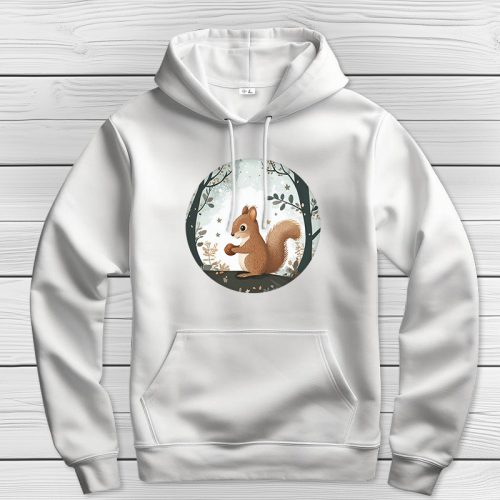 Mókusos kapucnis pulcsi fehér színben