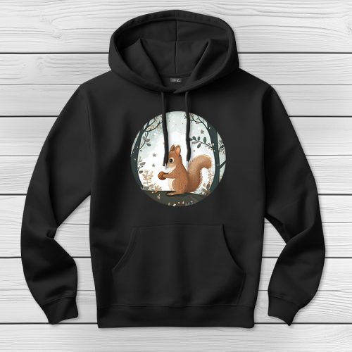 Mókusos kapucnis pulcsi fekete színben