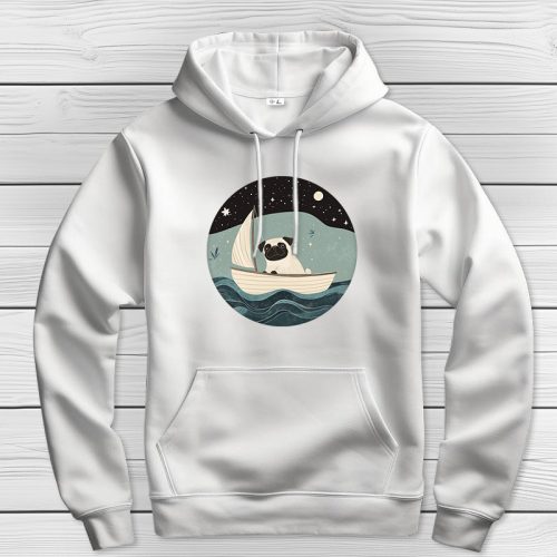 Mopszos kapucnis pulcsi fehér színben