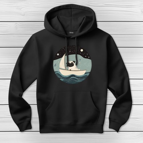 Mopszos kapucnis pulcsi fekete színben