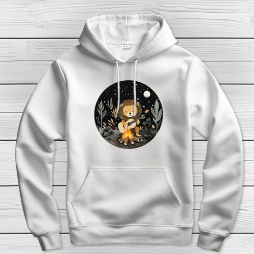 Oroszlános kapucnis pulcsi fehér színben