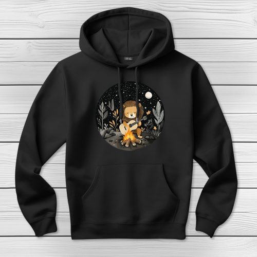 Oroszlános kapucnis pulcsi fekete színben