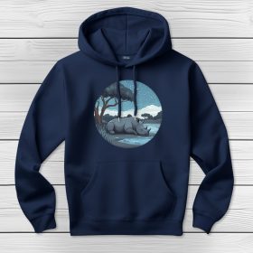 Orrszarvús kapucnis pulcsi sötétkék színben