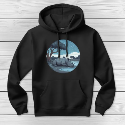 Orrszarvús kapucnis pulcsi fekete színben