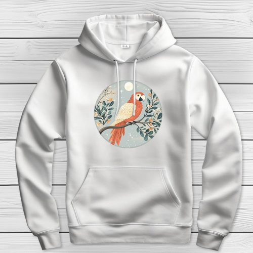 Papagájos kapucnis pulcsi fehér színben