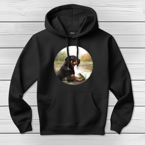 Rottweileres kapucnis pulcsi fekete színben