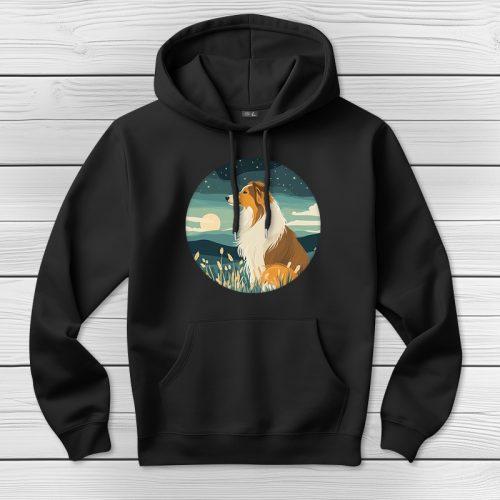 Skót juhászos kapucnis pulcsi fekete színben