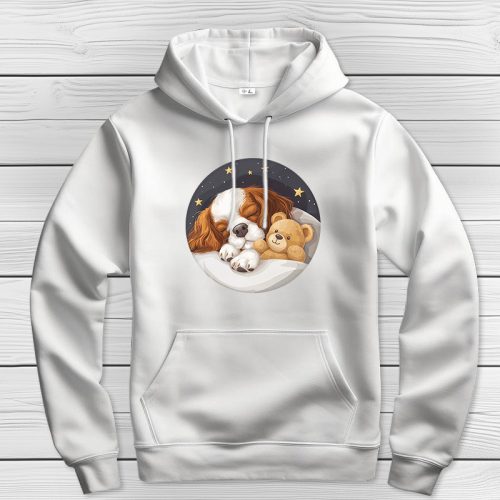 Cavalier King Charles spánieles kapucnis pulcsi fehér színben