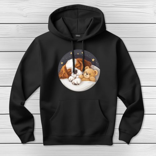 Cavalier King Charles spánieles kapucnis pulcsi fekete színben