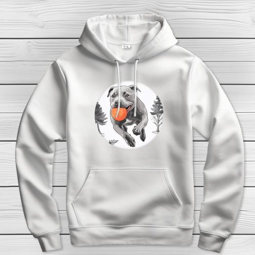 Staffordshire terrieres kapucnis pulcsi fehér színben