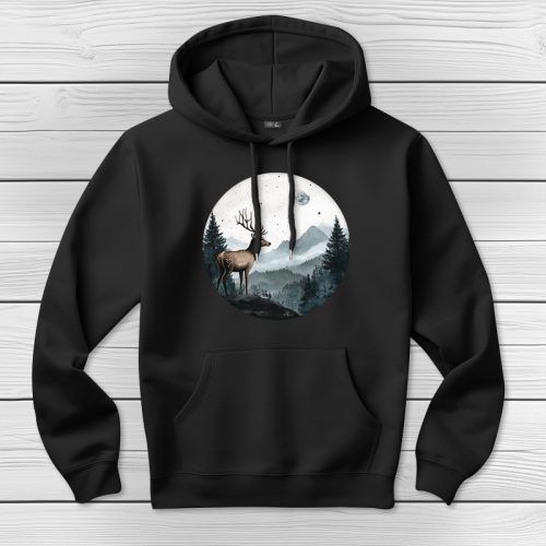 Szarvasos kapucnis pulcsi fekete színben