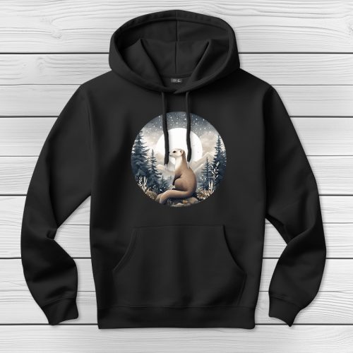 Vadászgörényes kapucnis pulcsi fekete színben