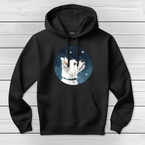 Westie-s kapucnis pulcsi fekete színben