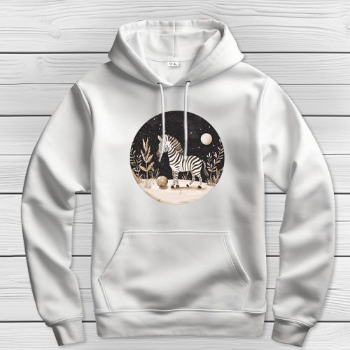 Zebrás kapucnis pulcsi fehér színben