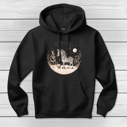 Zebrás kapucnis pulcsi fekete színben