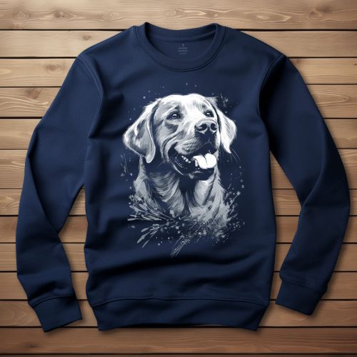 Sárga labradoros környakú pulóver sötétkék színben