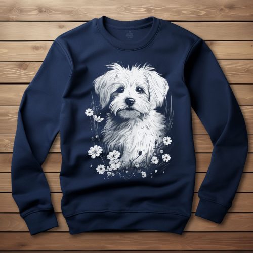 Máltai selyemkutyás környakú pulóver sötétkék színben