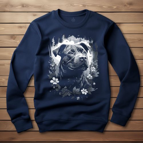 Staffordshire terrieres környakú pulóver sötétkék színben