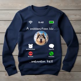 Alaszkai malamutos környakú pulóver sötétkék színben