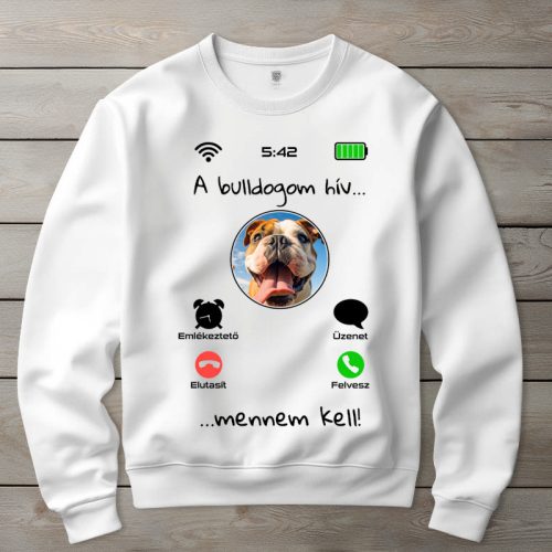 Angol bulldogos környakú pulóverk fehér színben