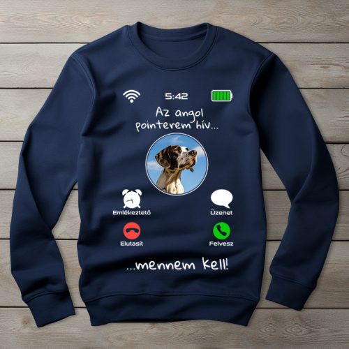 Angol pointeres környakú pulóver sötétkék színben
