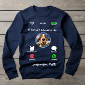 Basset houndos környakú pulóver sötétkék színben
