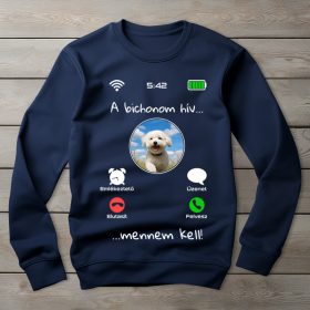 Bichon frisés környakú pulóver sötétkék színben