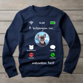 Francia bulldogos környakú pulóver sötétkék színben