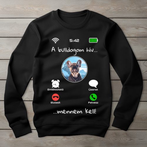 Francia bulldogos környakú pulóver fekete színben