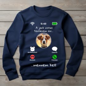 Jack russel terrieres környakú pulóver sötétkék színben