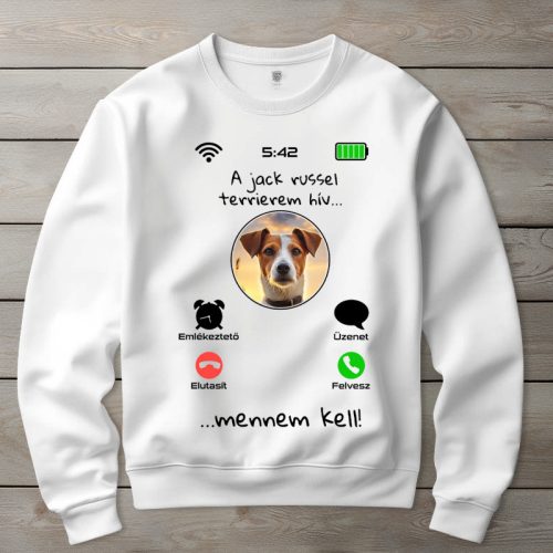 Jack russel terrieres környakú pulóverk fehér színben