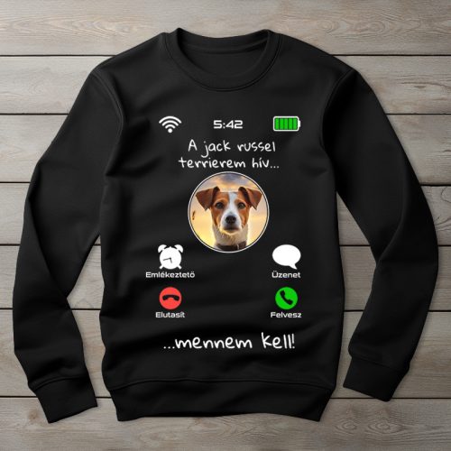 Jack russel terrieres környakú pulóver fekete színben