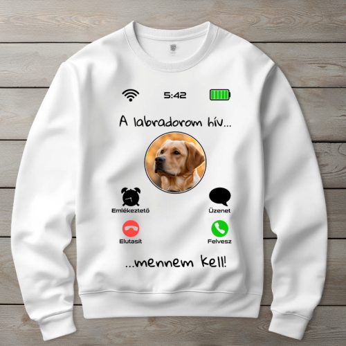 Sárga labradoros környakú pulóverk fehér színben