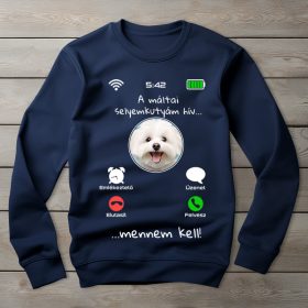 Máltai selyemkutyás környakú pulóver sötétkék színben