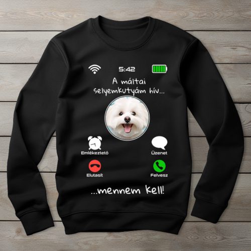 Máltai selyemkutyás környakú pulóver fekete színben