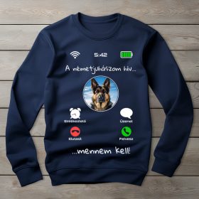 Németjuhászos környakú pulóver sötétkék színben