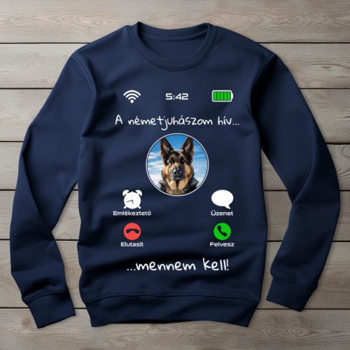 Németjuhászos környakú pulóver sötétkék színben
