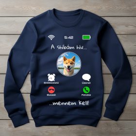 Shiba inus környakú pulóver sötétkék színben