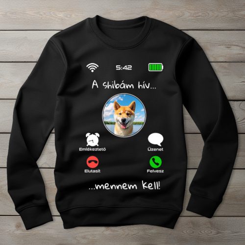 Shiba inus környakú pulóver fekete színben