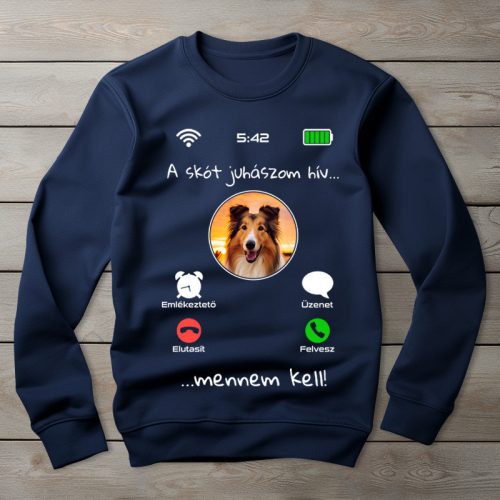 Skót juhászos környakú pulóver sötétkék színben
