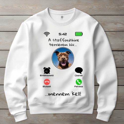 Staffordshire terrieres környakú pulóverk fehér színben