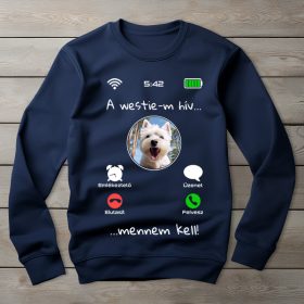 Westie-s környakú pulóver sötétkék színben