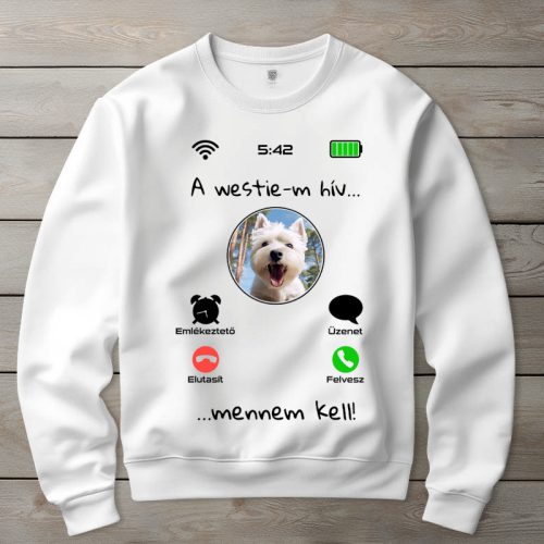 Westie-s környakú pulóverk fehér színben