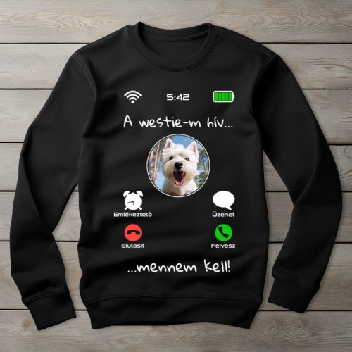 Westie-s környakú pulóver fekete színben